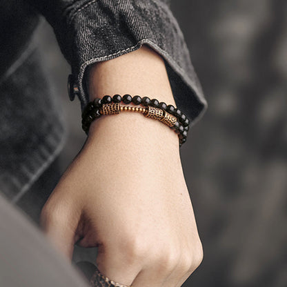 Buddha Stones Rainbow Obsidian Copper Love Double Wrap Bracelet