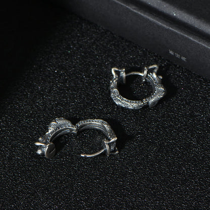 Buddha Stones 925 Sterling Silver Dragon Hoop Pattern Protection Earrings