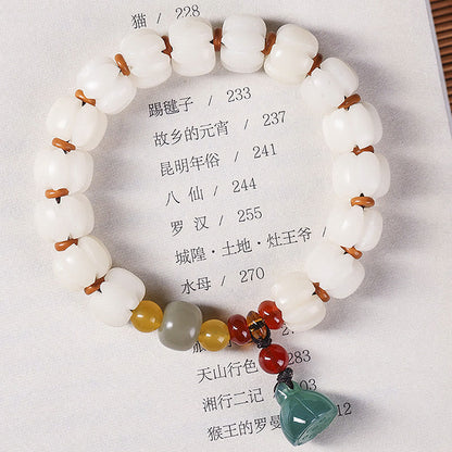 Buddha Stones Natural Bodhi Seed Red Agate Bodhi Calm Harmony Engraved Pumpkin Bead Lotus Bracelet