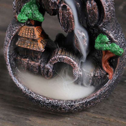 Buddha Stones Mountain Bridges Pattern Meditation Resin Backflow Incense Burner