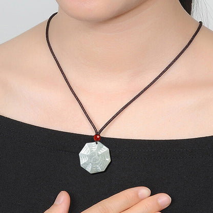 Buddha Stones Natural Jade Bagua Yin Yang Luck Necklace Pendant