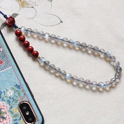 Buddha Stones Natural Moonstone Cinnabar Calm Positive Phone Decoration