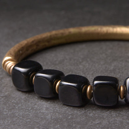 Buddha Stones Black Obsidian Crystal Copper Strength Couple Bracelet