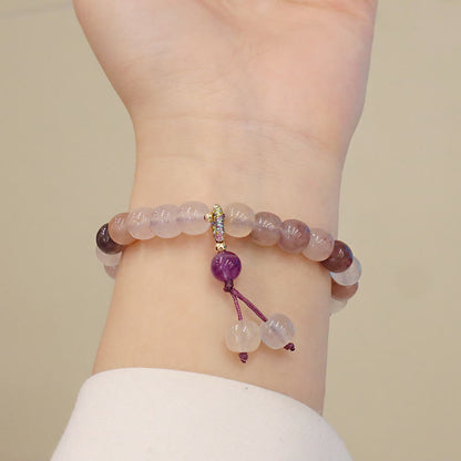 Buddha Stones Natural Purple Golden Silk Jade Violet Flower Bead Charm Wealth Bracelet