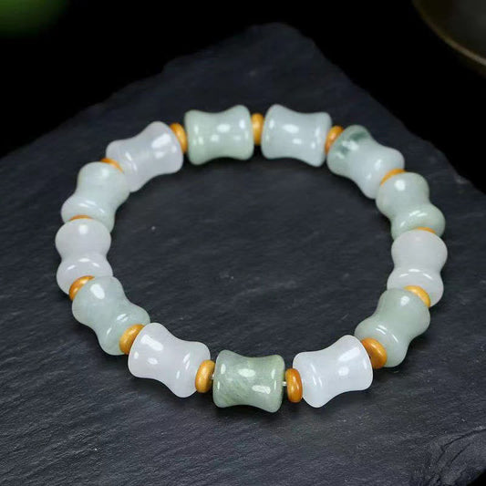 Buddha Stones Jade Coconut Shell Bamboo Pattern Abundance Luck Bracelet
