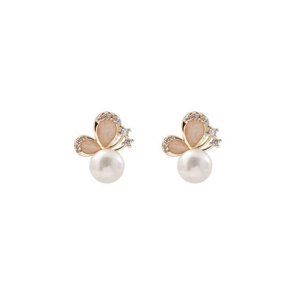 Buddha Stones 18k Gold Plated Pearl Butterfly Love Freedom Stud Earrings