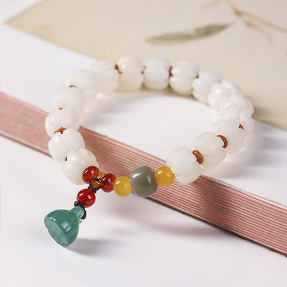 Buddha Stones Natural Bodhi Seed Red Agate Bodhi Calm Harmony Engraved Pumpkin Bead Lotus Bracelet