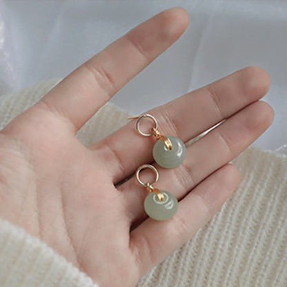 Buddha Stones Round Jade Peace Buckle Luck Drop Earrings