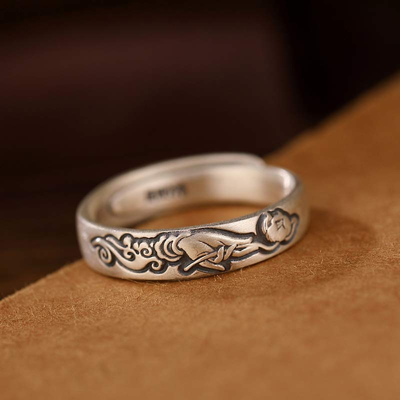 Buddha Stones 999 Sterling Silver Lotus Peony Flower Enlightenment Ring