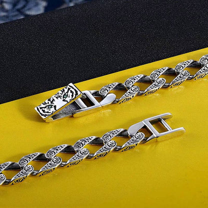 Buddha Stones Tiger Tang Dynasty Flower Design Copper Luck Chain Bracelet