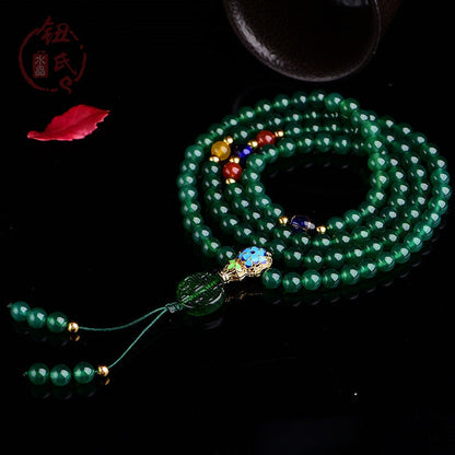 Buddha Stones 108 Mala Beads Natural Green Agate Power Support Bracelet