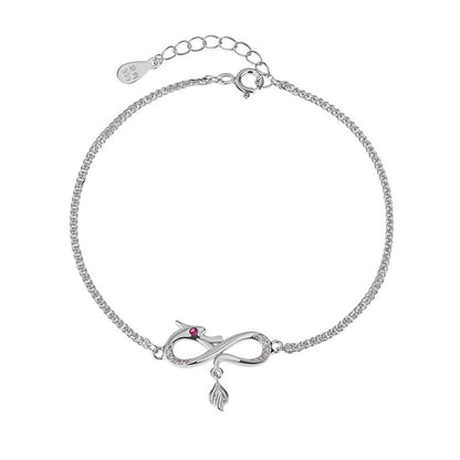 Buddha Stones Year Of The Dragon 999 Sterling Silver Zircon Endless Knot Tail Charm Luck Protection Bracelet (Extra 30% Off | USE CODE: FS30)