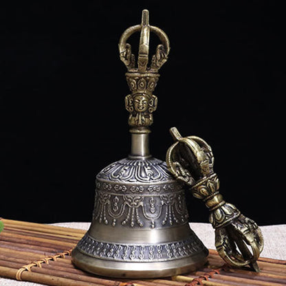 Buddha Stones Tibetan Meditation Bell and Vajra Dorje Copper Enlightenment Decoration Set