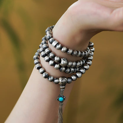Buddha Stones 108 Mala Beads 925 Sterling Silver Red Agate Turquoise Confidence Charm Bracelet