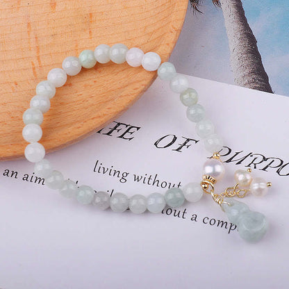 Buddha Stones Natural Jade Pearl Gourd Prosperity Luck Bracelet
