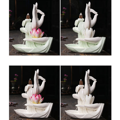 Buddha StonesTibetan Lotus Blessing Incense Burner Decoration