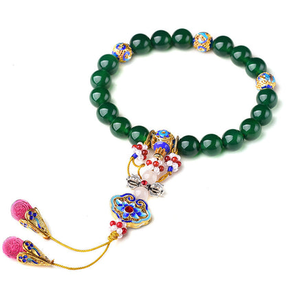 Buddha Stones Natural Green Agate Wrist Mala Success Charm Pocket Mala Car Decoration