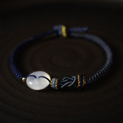Buddha Stones Handmade White Agate Peace Buckle Luck Happiness Protection Weave String Bracelet