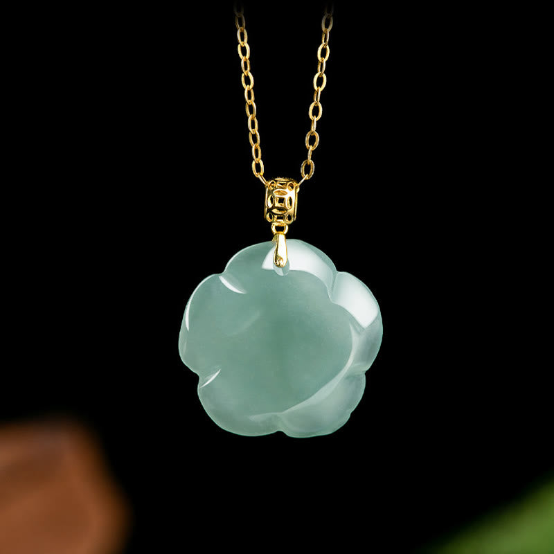 Buddha Stones 18K Gold Buckle 925 Sterling Silver Chain Natural Jade Rose Luck Necklace Pendant