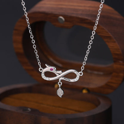 Buddha Stones 999 Sterling Silver Year Of The Dragon Endless Knot Tail Charm Protection Necklace Pendant