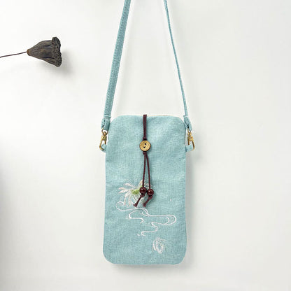 Buddha Stones Small Embroidered Flowers Crossbody Bag Shoulder Bag Cellphone Bag 11*20cm