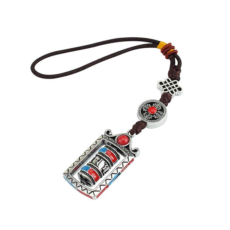 Buddha Stones Six True Words Prayer Wheel Rotation Knot Blessing Keychain Decoration