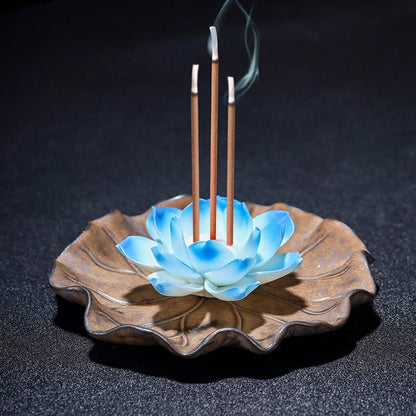 Buddha Stones Tibetan Lotus Blessing Incense Burner Decoration