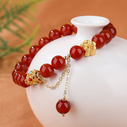 Buddha Stones Natural Red Agate White Agate Peach Blossom Self-acceptance Bracelet