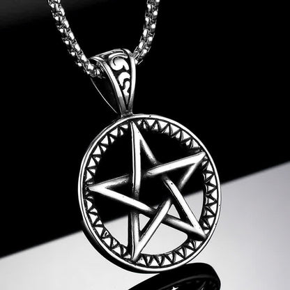 Buddha Stones Pentagram Titanium Steel Balance Necklace Pendant