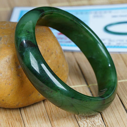 Buddha Stones Natural Hetian Cyan Jade Happiness Success Bracelet Bangle