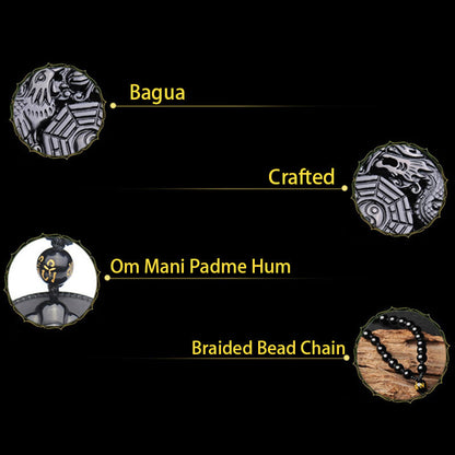 Buddha Stones Bagua Dragon Phoenix Obsidian Fulfilment Pendant Necklace