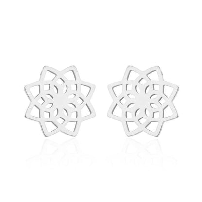Buddha Stones Tibetan Lotus Pattern New Beginning Stud Earrings