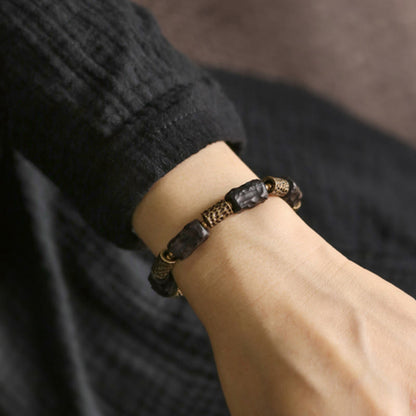 Buddha Stones Tibetan Ebony Wood Copper Calm Peace Bracelet