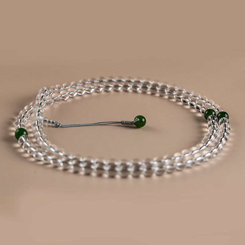 Buddha Stones 108 Beads White Crystal Jade Meditation Bracelet Mala