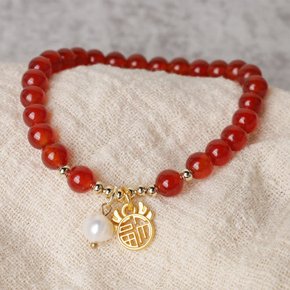 Buddha Stones Year of the Dragon Red Agate Jade Peace Buckle Fu Character Success Bracelet (Extra 30% Off | USE CODE: FS30)