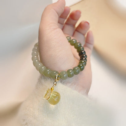 Buddha Stones Natural Hetian Jade Money Bag Charm Bead Prosperity Bracelet