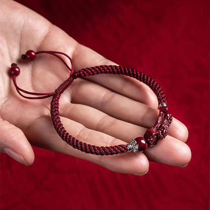 Buddha Stones Handcrafted PiXiu Cinnabar Wealth Luck Braided Bracelet