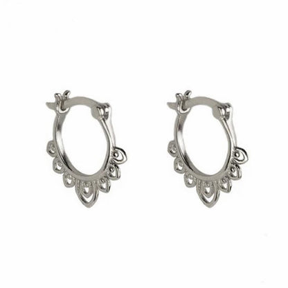 Buddha Stones Round Lotus Flower Pattern Luck Hoop Earrings