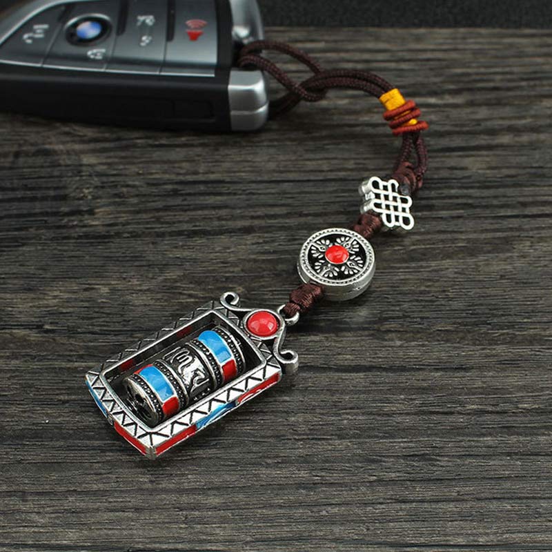 Buddha Stones Six True Words Prayer Wheel Rotation Knot Blessing Keychain Decoration
