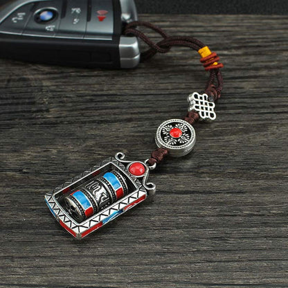 Buddha Stones Six True Words Prayer Wheel Rotation Knot Blessing Keychain Decoration
