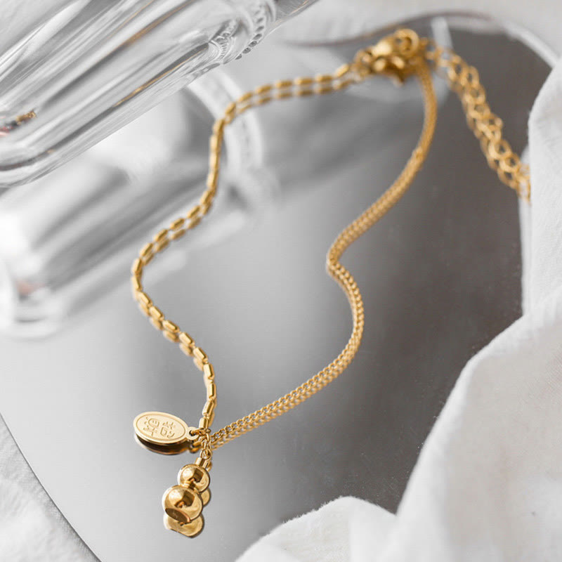 Buddha Stones 18k Gold Plated Copper Lucky Gourd Design Wealth Buckle Anklet