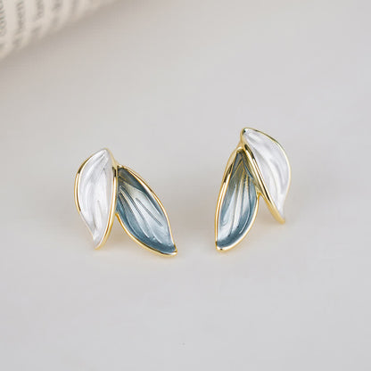 Buddha Stones Leaf Design Luck Stud Earrings