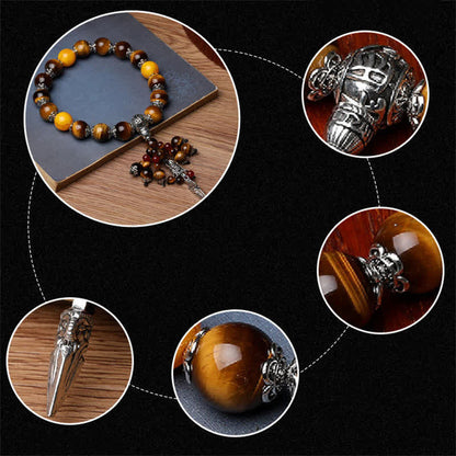 Buddha Stones Natural Tiger Eye Red Agate Dragon Vein Agate Stone Vajra Dorje Power Healing Bracelet Car Decoration