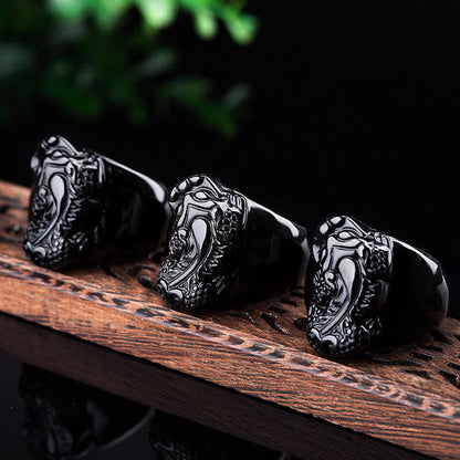 Buddha Stones FengShui PiXiu Black Obsidian Strength Ring