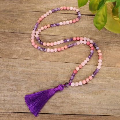 Buddha Stones 108 Mala Beads Amethyst Rose Quartz Spiritual Healing Tassel Bracelet