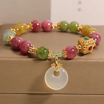 Buddha Stones Colorful Tourmaline Peace Buckle Charm Wisdom Bracelet