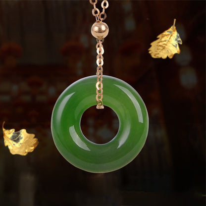 Round Cyan Jade Healing 14k Gold Plated Copper Necklace Pendant