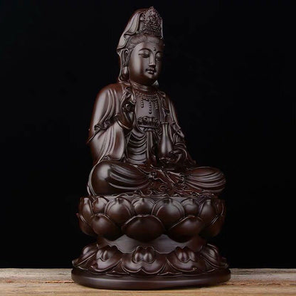Buddha Stones Avalokitesvara Ebony Lotus Harmony Blessing Home Decoration