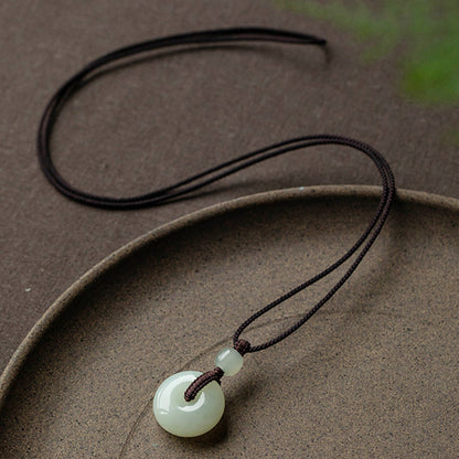 Buddha Stones Natural Round Jade Peace Buckle Luck Prosperity Necklace Pendant