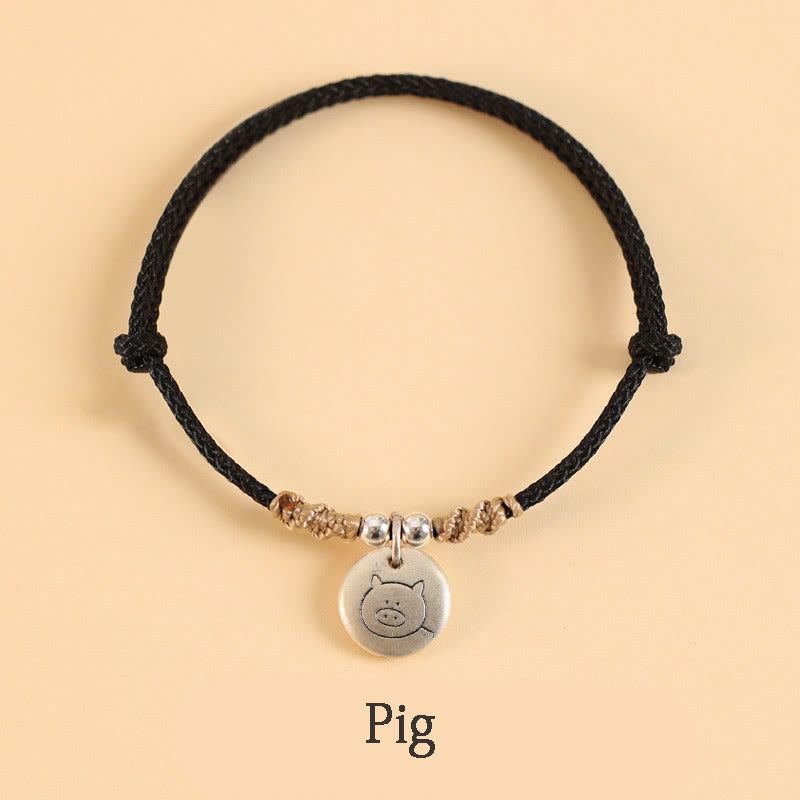 Buddha Stones Handmade 999 Sterling Silver Year of the Dragon Cute Chinese Zodiac Luck Braided Bracelet (Extra 30% Off | USE CODE: FS30)